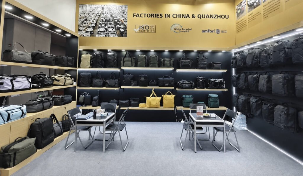 Nicebags booth showcasing OEM and ODM bag manufacturing solutions at the 139th Canton Fair