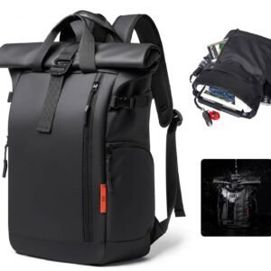 Water-Resistant Expandable Modern School Casual PU Leather Roll Top Backpack