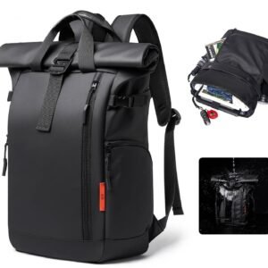 Water-Resistant Expandable Modern School Casual PU Leather Roll Top Backpack
