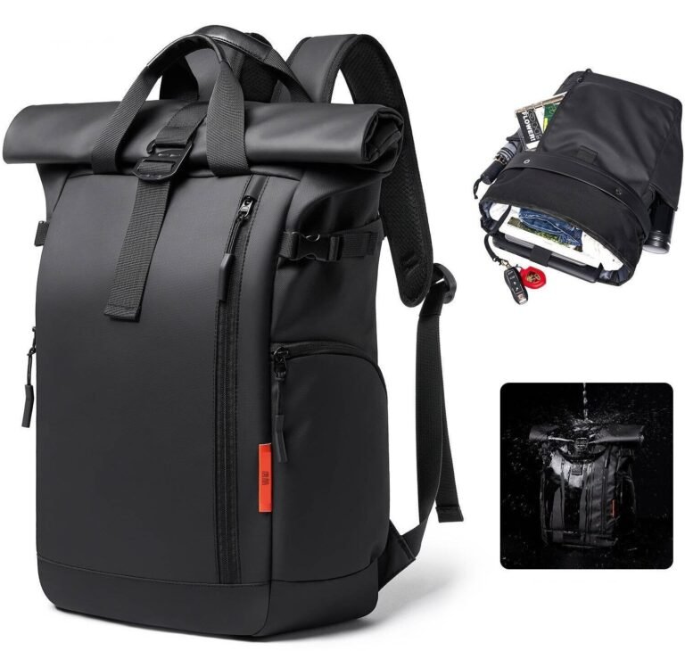 Water-Resistant Expandable Modern School Casual PU Leather Roll Top Backpack