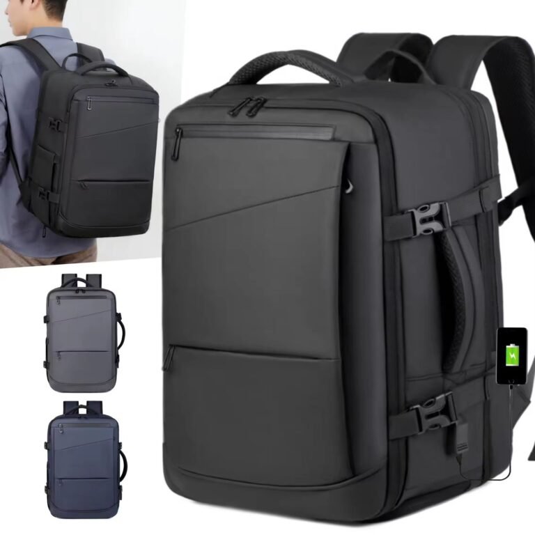 Water-Resistant Large Capacity Expandable Business Travel PU Leather Laptop Backpack