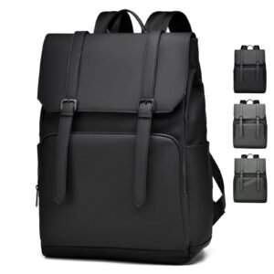 Water-Resistant Large Capacity Business Travel School PU Leather Laptop Backpack