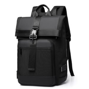 Water-Resistant Outdoor Business Travel School Nylon Roll Top Backpack