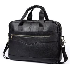 Unisex 14 Inch Genuine Leather Laptop Briefcase Soft Crossbody Shoulder Bag Business Leisure Horizontal Handbag