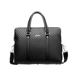 New Designer Unisex PU Leather Laptop Tote Shoulder Briefcase Bag Waterproof Business With Plaid For Men