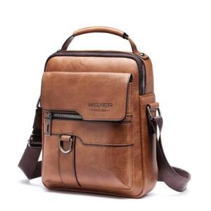 Crossbody Bag Retro Leather Vertical Portable Business Waterproof Zipper Messenger Shoulder For Men