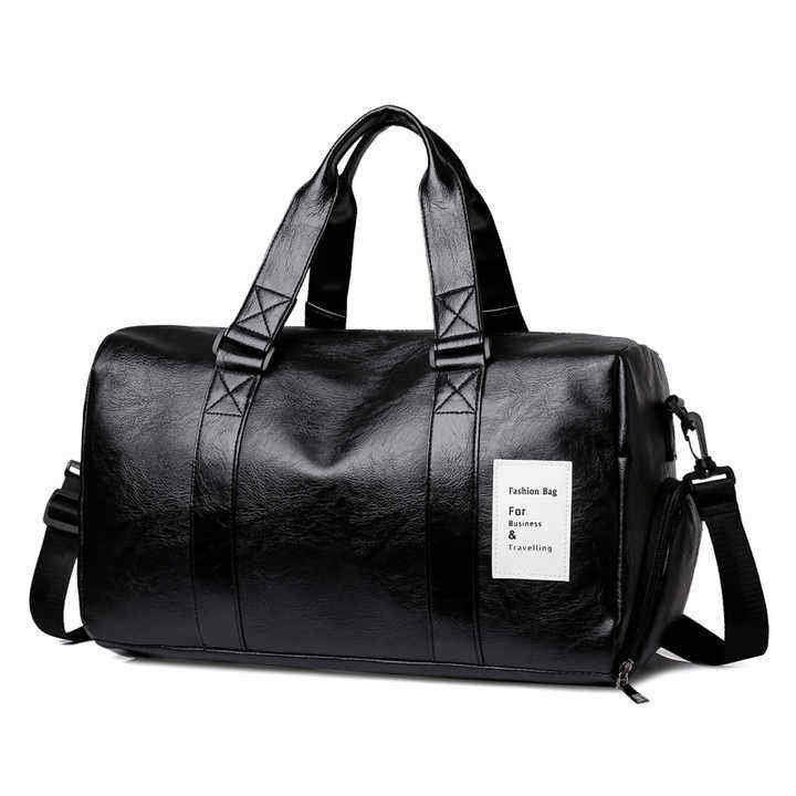 Waterproof Shoe Compartment PU Leather Weekend Travel Carry-On Duffel Bag
