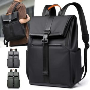 Water-Resistant Large Capacity Business Travel School PU Leather Laptop Backpack