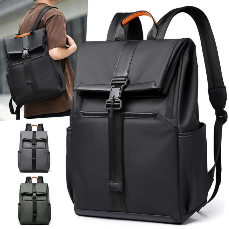 Water-Resistant Large Capacity Business Travel School PU Leather Laptop Backpack