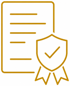 Certificate document and shield quality guarantee icon for ISO9001 compliance