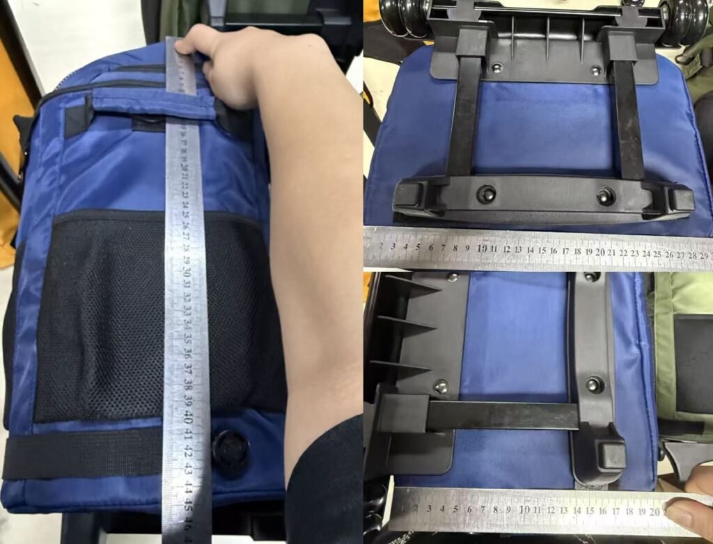 Cooler bag trolley dimensions measured during sample inspection