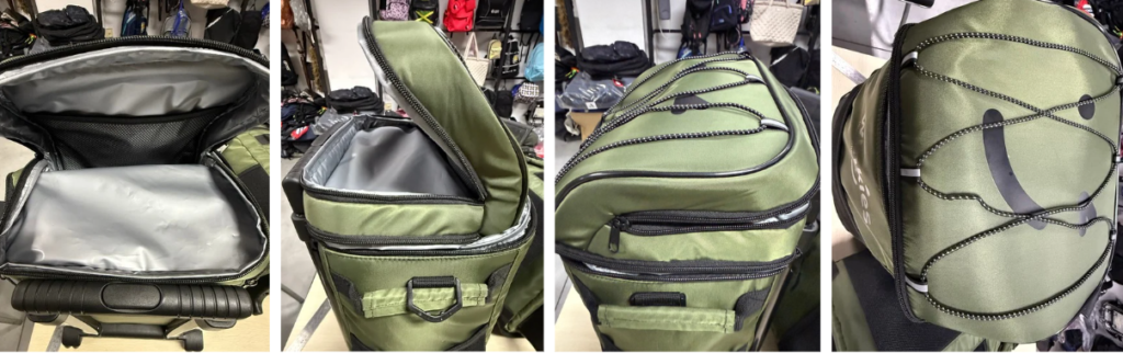 Cooler bag trolley lid compartment external and interior liner