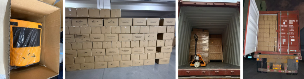 Custom cooler bag trolley export packaging, cartons palletized, and container loading