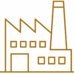 Factory building icon for business backpack manufacturing capacity