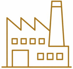 Factory building icon for business backpack manufacturing capacity