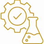 Gear and lab flask icon representing industrial laboratory testing for backpacks