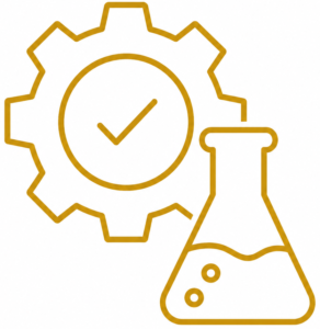 Gear and lab flask icon representing industrial laboratory testing for backpacks