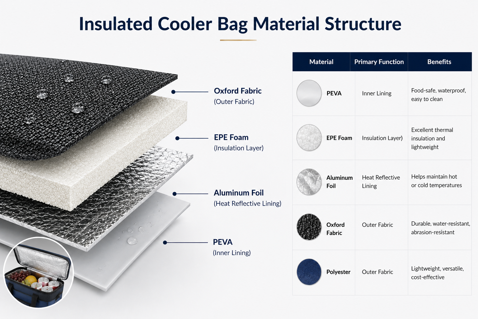 Insulated cooler bag material structure