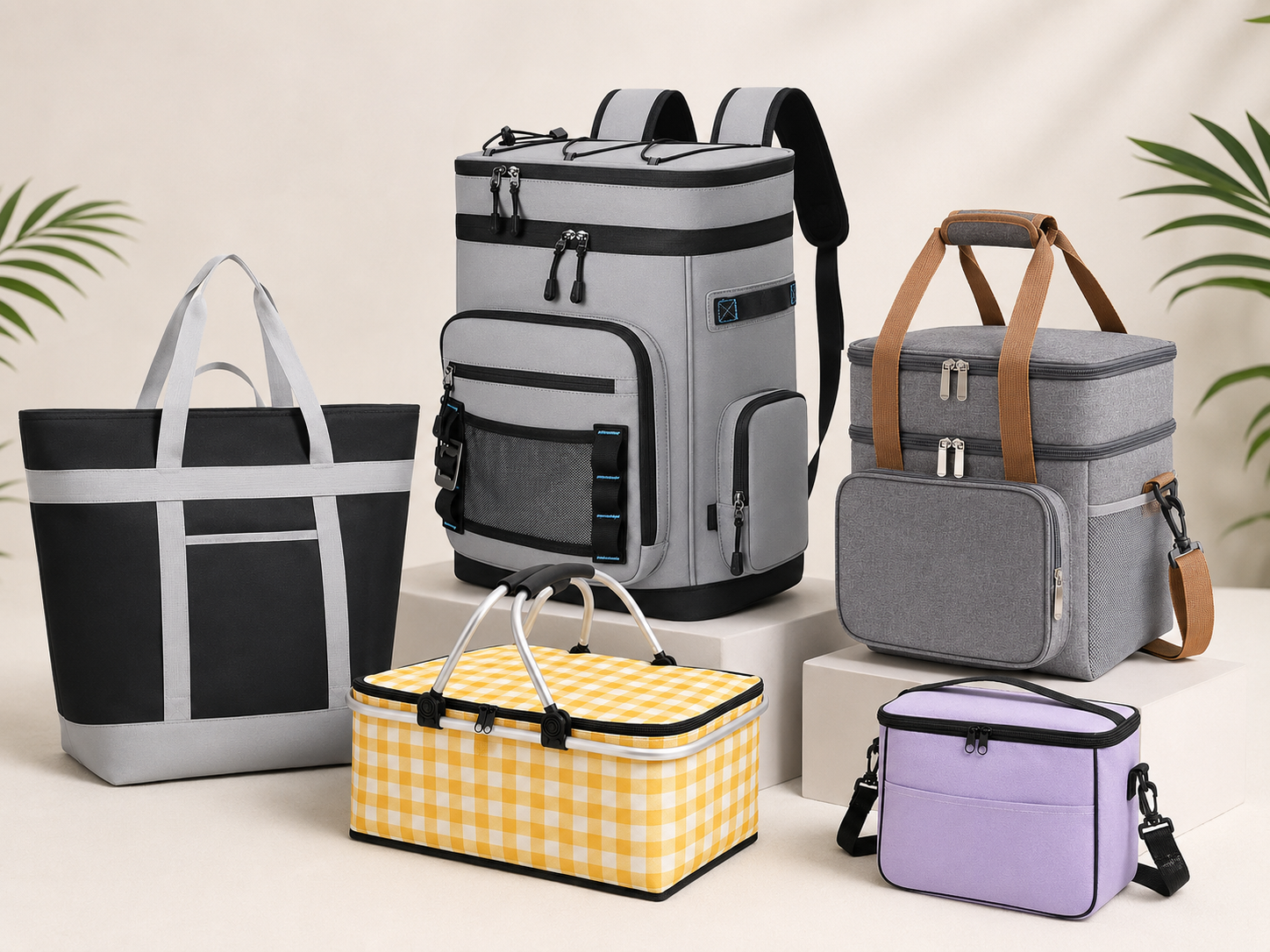 Portable cooler bag manufacturer product range including backpack, tote, and picnic basket styles