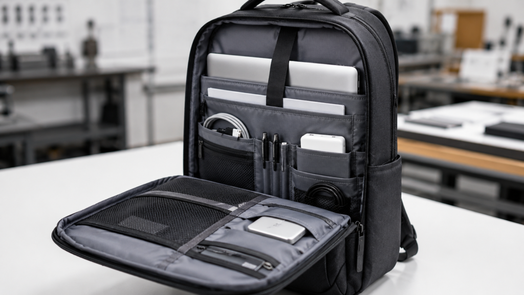 custom business backpack with laptop compartment and organizer pockets