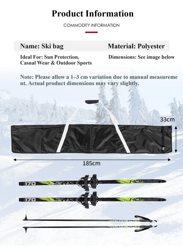 Nice Bags ski bag product information specifications showing 185cm length for up to 170cm skis