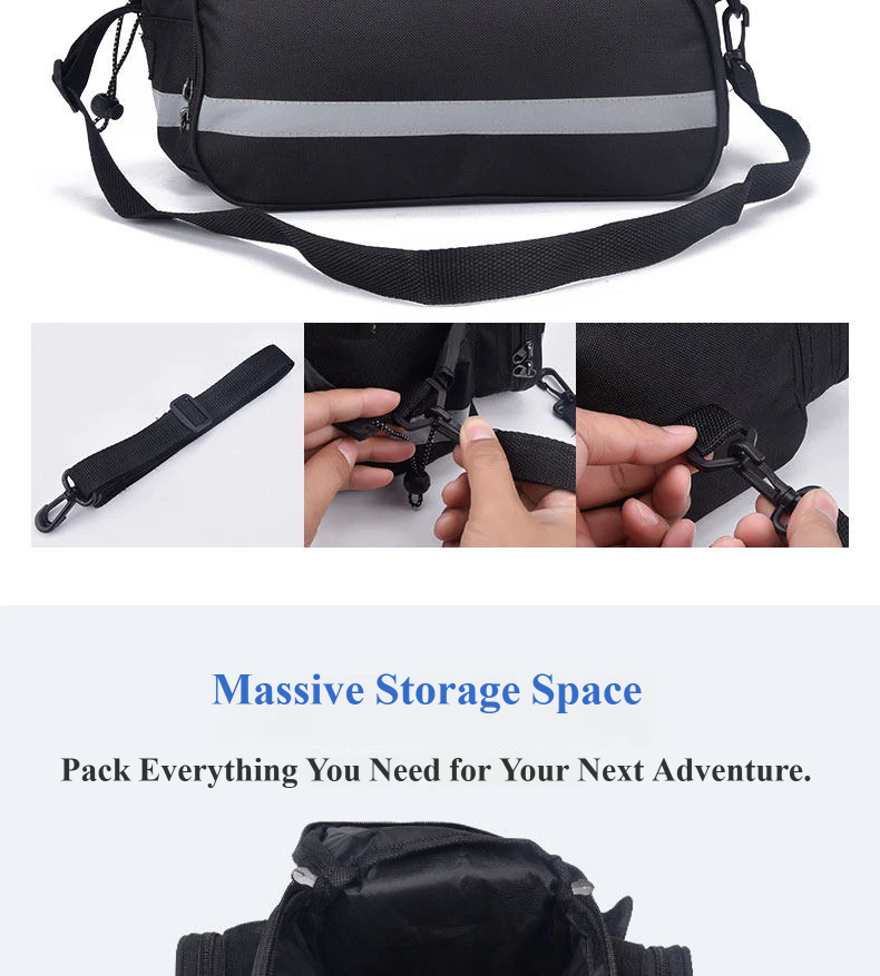 Nice Bags bike trunk bag massive storage space showing interior capacity and shoulder strap