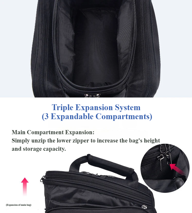 Nice Bags triple expansion system with 3 expandable compartments for bicycle rear bag