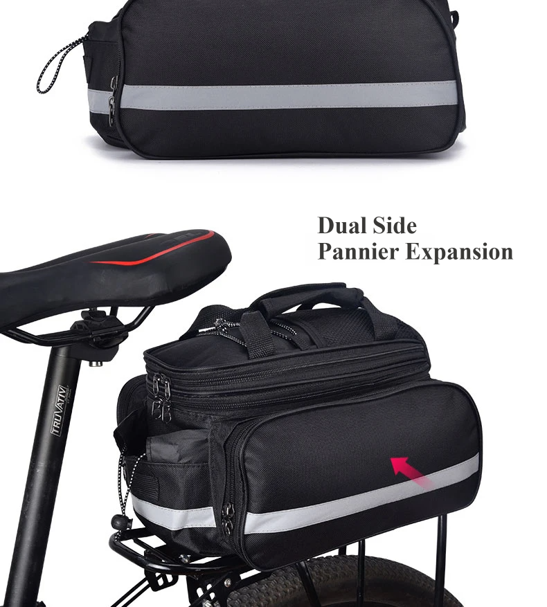 Nice Bags bicycle rear rack bag with dual side pannier expansion feature