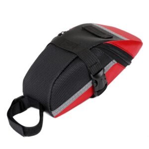 Nice Bags red and black bike tail bag top view showing attachment straps