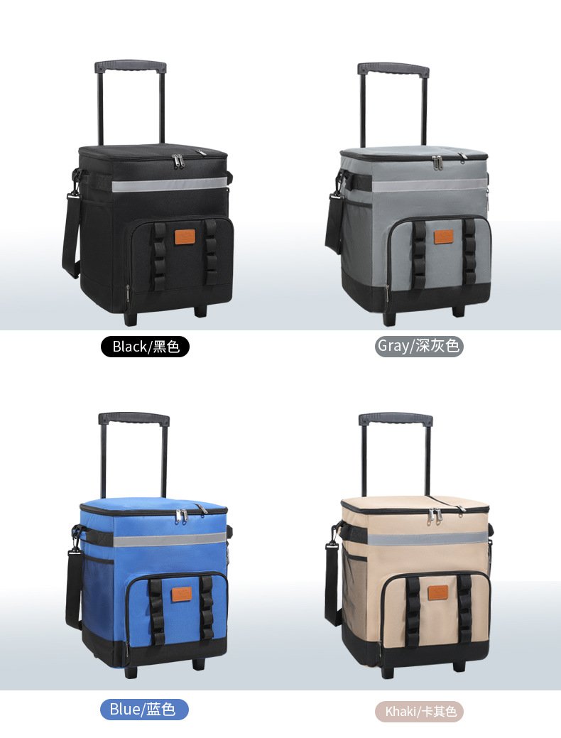  Rolling cooler bag available in black, gray, blue, and khaki