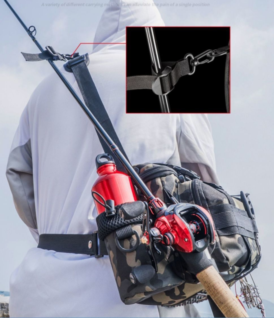 Nice Bags tactical fishing bag shoulder strap with D-ring attachment for rods