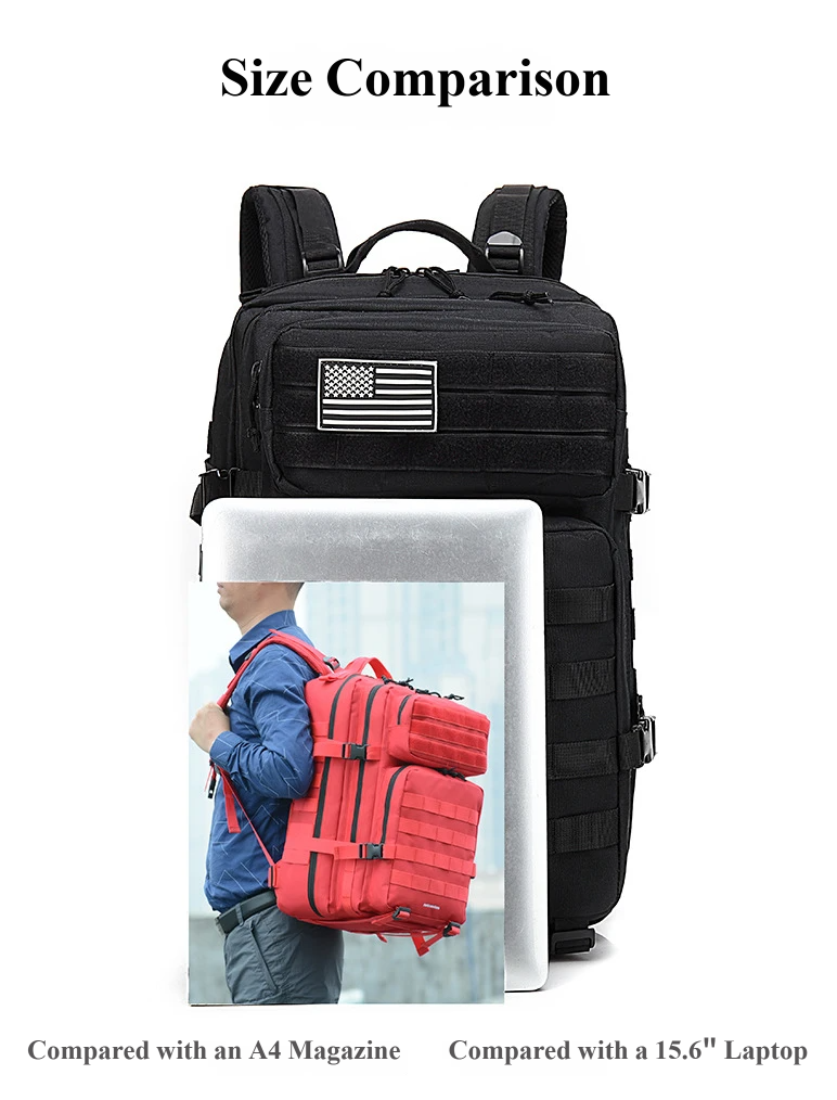 Nice Bags tactical backpack size comparison