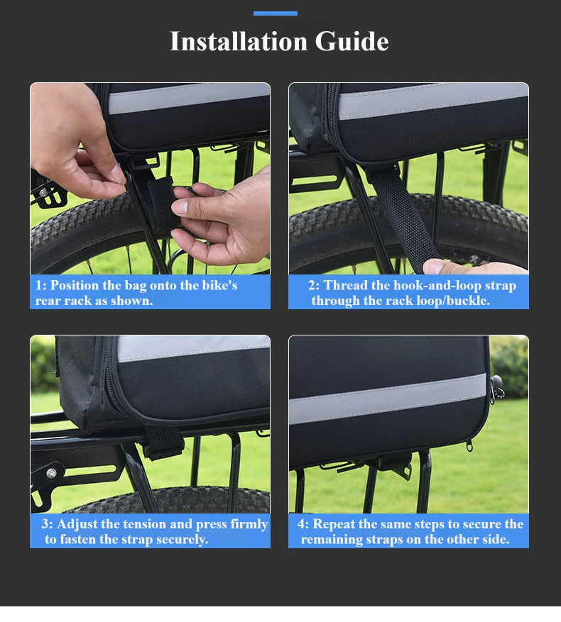 Nice Bags step-by-step installation guide for mounting bike trunk bag to rear rack