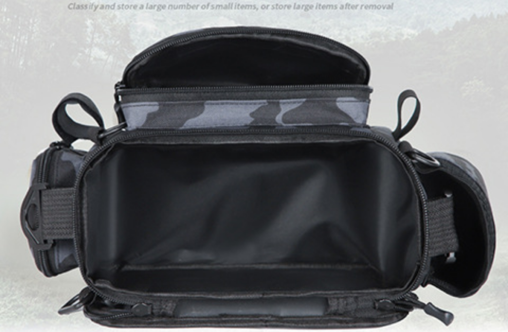 Dual-layer open main compartment of Nice Bags fishing tackle bag
