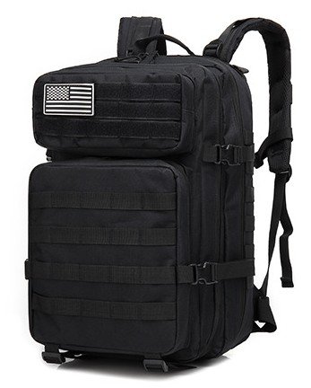 Nice Bags solid black 45L tactical military backpack front view