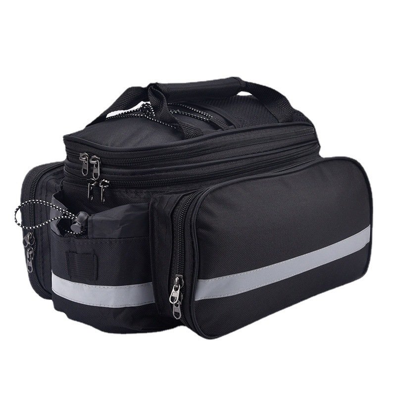 Nice Bags solid black multi-compartment bicycle trunk bag front view