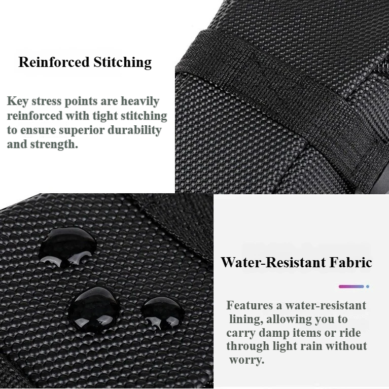 Nice Bags bike saddle bag material details: reinforced stitching and water-resistant fabric