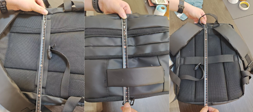 Backpack dimension measurement check for European airline carry-on standards