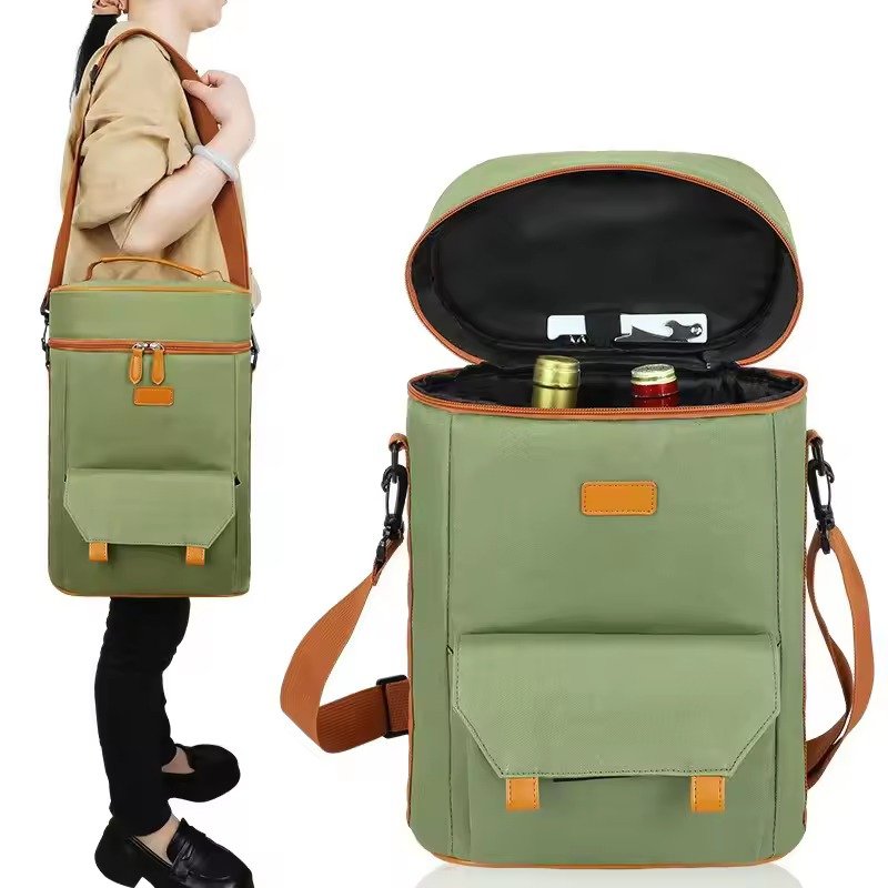 Two-Bottle Insulated Wine Tote with Front Flap Pocket