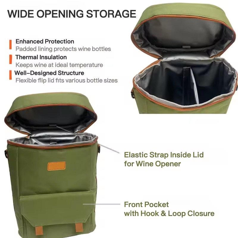 Two-Bottle Insulated Wine Tote with Front Flap Pocket