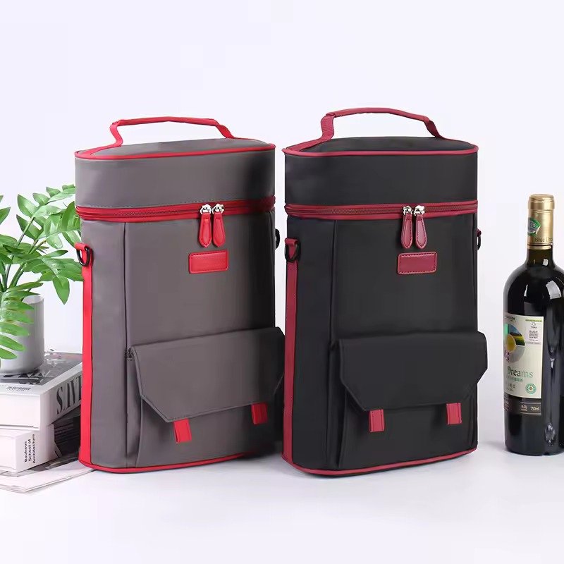 Two-Bottle Insulated Wine Tote with Front Flap Pocket