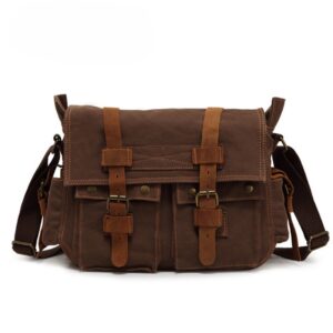 Vintage Canvas Crossbody Messenger Bag with Leather Trim