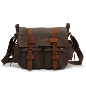 Vintage Canvas Crossbody Messenger Bag with Leather Trim - Image 2
