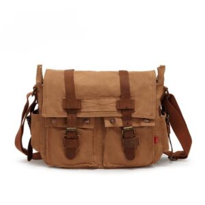Vintage Canvas Crossbody Messenger Bag with Leather Trim - Image 3