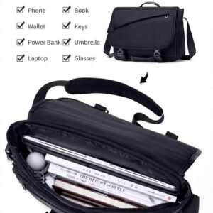 Water-Repellent Nylon Messenger Bag with Laptop Sleeve - Image 4