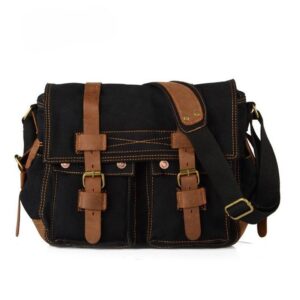 Vintage Canvas Crossbody Messenger Bag with Leather Trim - Image 4