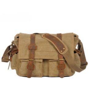 Vintage Canvas Crossbody Messenger Bag with Leather Trim - Image 5