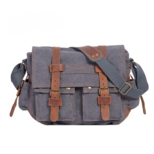 Vintage Canvas Crossbody Messenger Bag with Leather Trim - Image 8