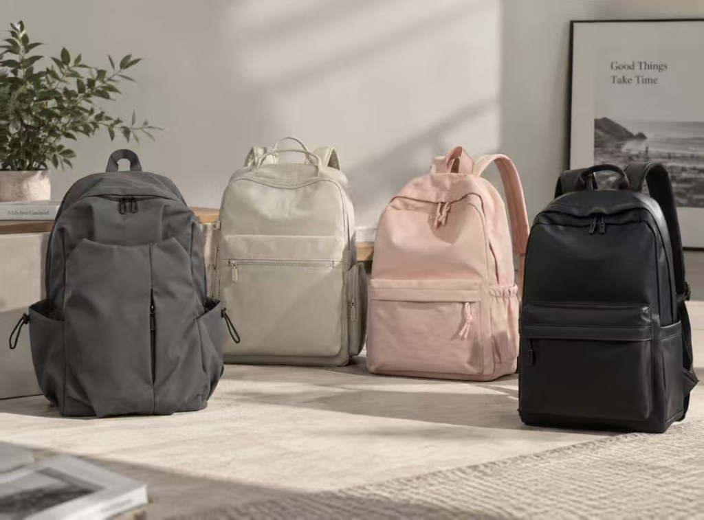 custom casual backpack material comparison nylon and PU leather styles