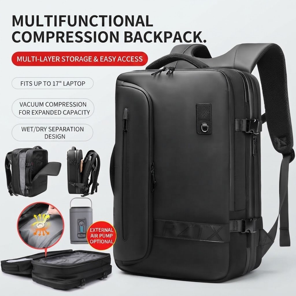 Pump-Free Vacuum Compression Airbag Backpack for Air Travel
